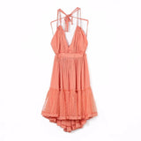 Sexy  Deep V Neck  Sleeveless  Backless  Mini  Women  Summer  Beach  Lace  Vestidos  2025  Boho Dress