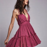 Sexy  Deep V Neck  Sleeveless  Backless  Mini  Women  Summer  Beach  Lace  Vestidos  2025  Boho Dress