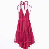 Sexy  Deep V Neck  Sleeveless  Backless  Mini  Women  Summer  Beach  Lace  Vestidos  2025  Boho Dress