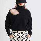 Turtleneck Solid Hole Hollow Out Sweater