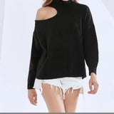 Turtleneck Solid Hole Hollow Out Sweater