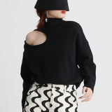 Turtleneck Solid Hole Hollow Out Sweater
