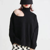 Turtleneck Solid Hole Hollow Out Sweater