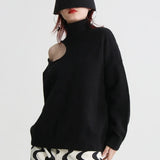 Turtleneck Solid Hole Hollow Out Sweater