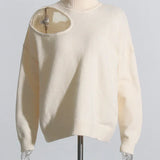 Turtleneck Solid Hole Hollow Out Sweater