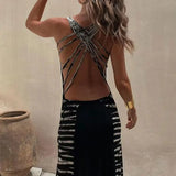 Stretch Lace-Up Sexy Casual Beach Female Boho Dress