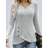 Fashionable Casual Solid Color Waist Round Neck Comfortable Tight Long Sleeve Blouse