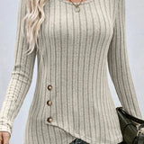 Fashionable Casual Solid Color Waist Round Neck Comfortable Tight Long Sleeve Blouse