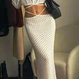 Beach See Through Waist White Knitted Pencil Skirt