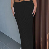 Beach See Through Waist White Knitted Pencil Skirt