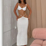 Beach See Through Waist White Knitted Pencil Skirt