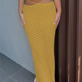 Beach See Through Waist White Knitted Pencil Skirt