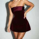 Ruffled Patchwork Female Fashion High Waist Pleated Strapless Long New Casual Dress