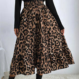 Waist Leopard Casual Boho Printed Long Skirt