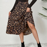 Waist Leopard Casual Boho Printed Long Skirt