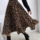 Waist Leopard Casual Boho Printed Long Skirt