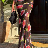 Printed Contrast Mesh Patchwork Maxi Skirt