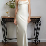 Spaghetti Long Dress Women Backless Pleated Solid High Waist Elegant Party Halter Fashion New Casual Dress