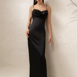 Spaghetti Long Dress Women Backless Pleated Solid High Waist Elegant Party Halter Fashion New Casual Dress