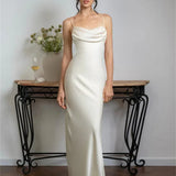Spaghetti Long Dress Women Backless Pleated Solid High Waist Elegant Party Halter Fashion New Casual Dress