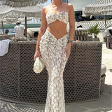 Women Pleated High Waist Beach Holiday Outfits Maxi Skirt Sets Casual Dress