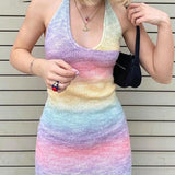 Women Knitted Spaghetti Strap Maxi Dresses Holiday Hollow Out Split Beach Clothes 2025 Casual Dress