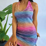 Women Knitted Spaghetti Strap Maxi Dresses Holiday Hollow Out Split Beach Clothes 2025 Casual Dress