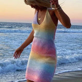 Women Knitted Spaghetti Strap Maxi Dresses Holiday Hollow Out Split Beach Clothes 2025 Casual Dress
