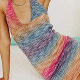 Women Knitted Spaghetti Strap Maxi Dresses Holiday Hollow Out Split Beach Clothes 2025 Casual Dress