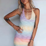 Women Knitted Spaghetti Strap Maxi Dresses Holiday Hollow Out Split Beach Clothes 2025 Casual Dress