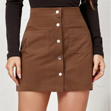 Corduroy Button Flare Skater Short Skirt