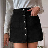 Corduroy Button Flare Skater Short Skirt