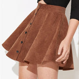 Button Up Corduroy Mini Pleated Skirt