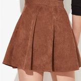 Button Up Corduroy Mini Pleated Skirt