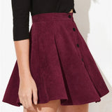 Button Up Corduroy Mini Pleated Skirt