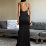 Bow Split Spaghetti Strap Backless Nightclub Long Spring Summer Maxi Dress