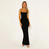 Elastic U-shaped Neck Lace Up Off Back Tight Wrap Hip Split Sexy Maxi Dress