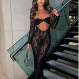 Lace Perspective Long Sleeve Slim Fit Summer Maxi Dress