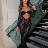 Lace Perspective Long Sleeve Slim Fit Summer Maxi Dress