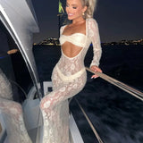 Lace Perspective Long Sleeve Slim Fit Summer Maxi Dress