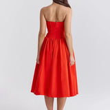 Summer High Elegance Shoulder Wrapped Chest Midi Dress
