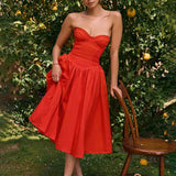 Summer High Elegance Shoulder Wrapped Chest Midi Dress