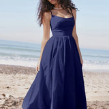 A-line Backless Nightclub Spaghetti Strap Summer Elegant Long Midi Dress