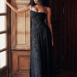 A-line Lace Spaghetti Strap Backless Nightclub Long Sexy Summer Maxi Dress