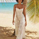 A-line Lace Spaghetti Strap Backless Nightclub Long Sexy Summer Maxi Dress