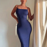 Elegant Mermaid Spaghetti Strap Long Summer Nightclub Slim Bodycon Sexy Party Maxi Dress