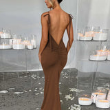 Elegant Mermaid Spaghetti Strap Long Summer Nightclub Slim Bodycon Sexy Party Maxi Dress