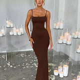 Elegant Mermaid Spaghetti Strap Long Summer Nightclub Slim Bodycon Sexy Party Maxi Dress