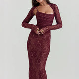 Bandage Bodycon Lace Spaghetti Strap Autumn Winter Nightclub Sexy Midi Dress