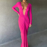 Deep V Neck Mermaid Slim Bodycon Nightclub Sexy Autumn Winter Long Maxi Dress